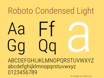 Roboto Condensed Light Version 3.001007080078125; 2020 Font Sample