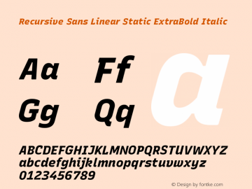 Recursive Sn Lnr St XBd Italic Version 1.054;hotconv 1.0.112;makeotfexe 2.5.65598; ttfautohint (v1.8.3)图片样张
