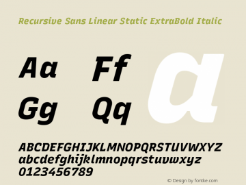 Recursive Sn Lnr St XBd Italic Version 1.054;hotconv 1.0.112;makeotfexe 2.5.65598图片样张