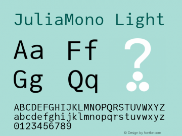 JuliaMono Light Version 0.006 Font Sample