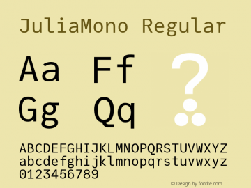 JuliaMono Regular Version 0.006; ttfautohint (v1.8) Font Sample