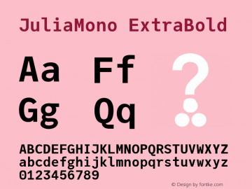 JuliaMono ExtraBold Version 0.008; ttfautohint (v1.8) Font Sample