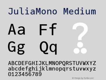 JuliaMono Medium Version 0.008; ttfautohint (v1.8) Font Sample