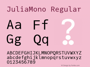 JuliaMono Regular Version 0.008; ttfautohint (v1.8) Font Sample