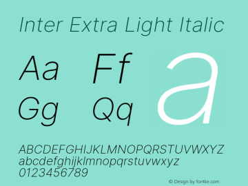 Inter Extra Light Italic Version 3.014;git-e610d1768 Font Sample