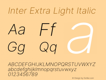 Inter Extra Light Italic Version 3.014;git-e610d1768 Font Sample