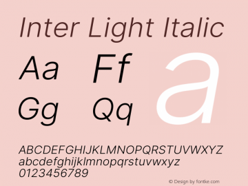 Inter Light Italic Version 3.014;git-e610d1768 Font Sample