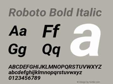 Roboto Bold Italic Version 3.002; 2020 Font Sample