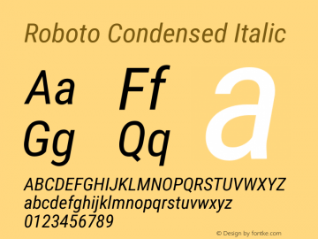 Roboto Condensed Italic Version 3.002; 2020 Font Sample
