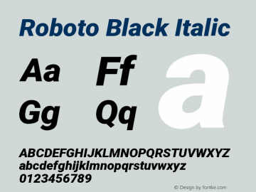 Roboto Black Italic Version 3.002 Font Sample