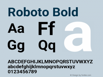 Roboto Bold Version 3.002; 2020 Font Sample