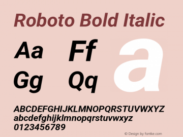 Roboto Bold Italic Version 3.002 Font Sample