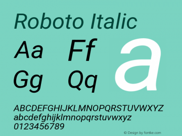 Roboto Italic Version 3.002; 2020 Font Sample