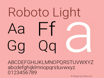 Roboto Light Version 3.002; 2020 Font Sample