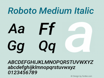 Roboto Medium Italic Version 3.002 Font Sample