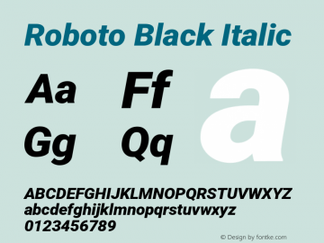 Roboto Black Italic Version 3.002; 2020 Font Sample