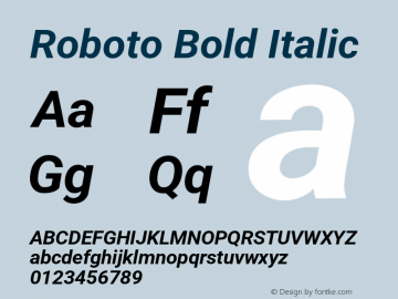 Roboto Bold Italic Version 3.002; 2020 Font Sample