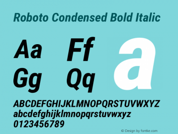 Roboto Condensed Bold Italic Version 3.002 Font Sample