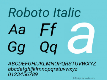 Roboto Italic Version 3.002 Font Sample