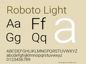 Roboto Light Version 3.002 Font Sample