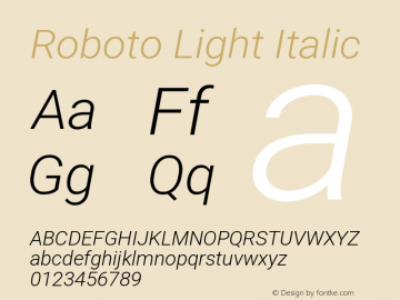 Roboto Light Italic Version 3.002 Font Sample
