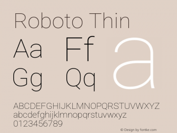 Roboto Thin Version 3.002; 2020 Font Sample