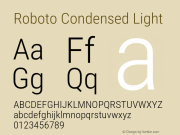 Roboto Condensed Light Version 3.002; 2020 Font Sample