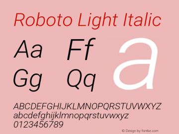 Roboto Light Italic Version 3.002; 2020 Font Sample