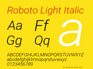 Roboto Light Italic Version 3.002; 2020 Font Sample