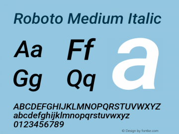 Roboto Medium Italic Version 3.002; 2020 Font Sample