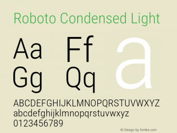 Roboto Condensed Light Version 3.002; 2020 Font Sample