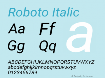 Roboto Italic Version 3.002; 2020 Font Sample