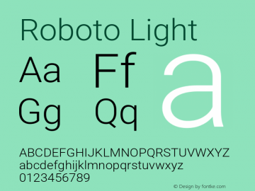 Roboto Light Version 3.002; 2020 Font Sample