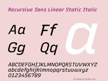 Recursive Sn Lnr St Italic Version 1.057;hotconv 1.0.115;makeotfexe 2.5.65600图片样张