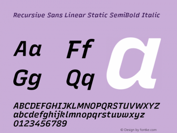 Recursive Sn Lnr St SmB Italic Version 1.057;hotconv 1.0.115;makeotfexe 2.5.65600图片样张