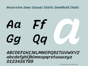 Recursive Sn Csl St SmB Italic Version 1.057;hotconv 1.0.115;makeotfexe 2.5.65600; ttfautohint (v1.8.3)图片样张