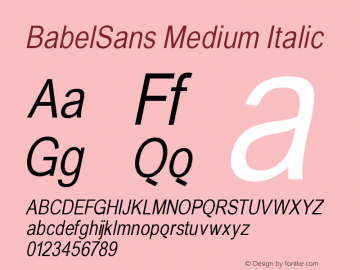 BabelSans Medium Italic 1.0 2003-08-15 Font Sample