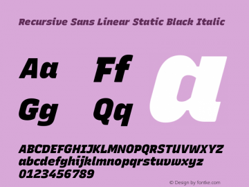 Recursive Sn Lnr St Blk Italic Version 1.059;hotconv 1.0.115;makeotfexe 2.5.65600; ttfautohint (v1.8.3)图片样张