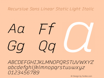 Recursive Sn Lnr St Lt Italic Version 1.059;hotconv 1.0.115;makeotfexe 2.5.65600图片样张