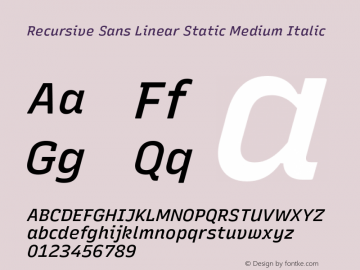 Recursive Sn Lnr St Med Italic Version 1.059;hotconv 1.0.115;makeotfexe 2.5.65600图片样张