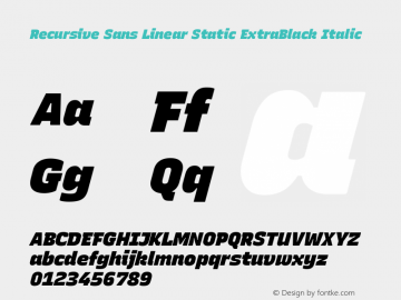 Recursive Sn Lnr St XBk Italic Version 1.059;hotconv 1.0.115;makeotfexe 2.5.65600; ttfautohint (v1.8.3)图片样张