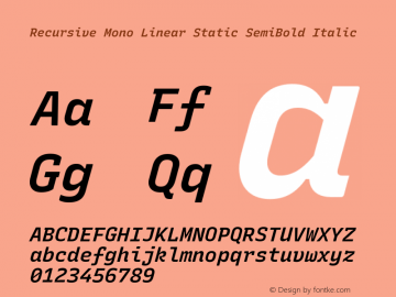 Recursive Mn Lnr St SmB Italic Version 1.060;hotconv 1.0.115;makeotfexe 2.5.65600; ttfautohint (v1.8.3)图片样张