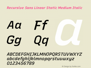 Recursive Sn Lnr St Med Italic Version 1.060;hotconv 1.0.115;makeotfexe 2.5.65600; ttfautohint (v1.8.3)图片样张