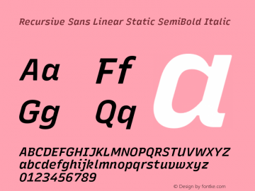 Recursive Sn Lnr St SmB Italic Version 1.060;hotconv 1.0.115;makeotfexe 2.5.65600图片样张