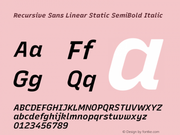 Recursive Sn Lnr St SmB Italic Version 1.060;hotconv 1.0.115;makeotfexe 2.5.65600; ttfautohint (v1.8.3)图片样张