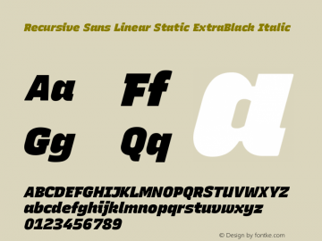 Recursive Sn Lnr St XBk Italic Version 1.060;hotconv 1.0.115;makeotfexe 2.5.65600; ttfautohint (v1.8.3)图片样张