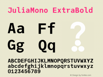 JuliaMono ExtraBold Version 0.010; ttfautohint (v1.8) Font Sample