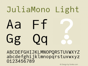 JuliaMono Light Version 0.010; ttfautohint (v1.8) Font Sample