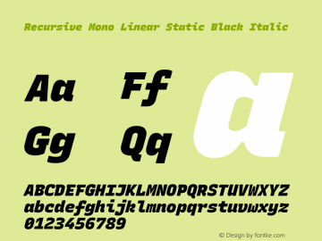 Recursive Mn Lnr St Blk Italic Version 1.061;hotconv 1.0.115;makeotfexe 2.5.65600; ttfautohint (v1.8.3)图片样张