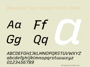 Recursive Sn Lnr St Italic Version 1.061;hotconv 1.0.115;makeotfexe 2.5.65600; ttfautohint (v1.8.3)图片样张